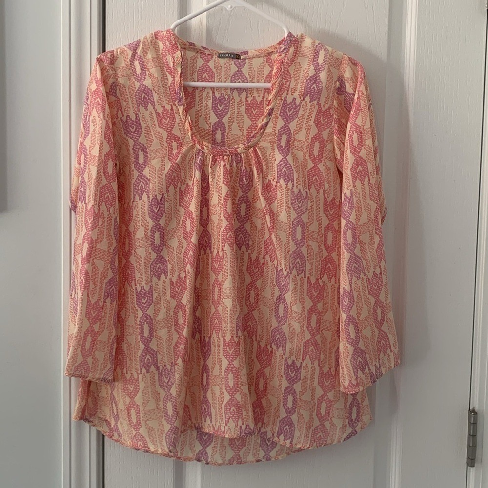 Matta XS‎ Pink Purple Print 100% Silk Blouse classic elegant lightweight